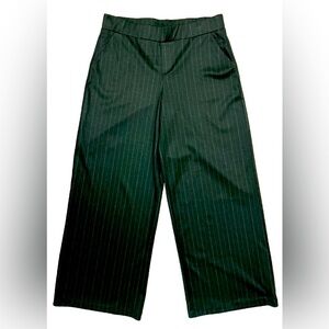 Adrienne Landau Onyx Trousers Size Large Black Pin Stripes Comfort Wide Leg NWT